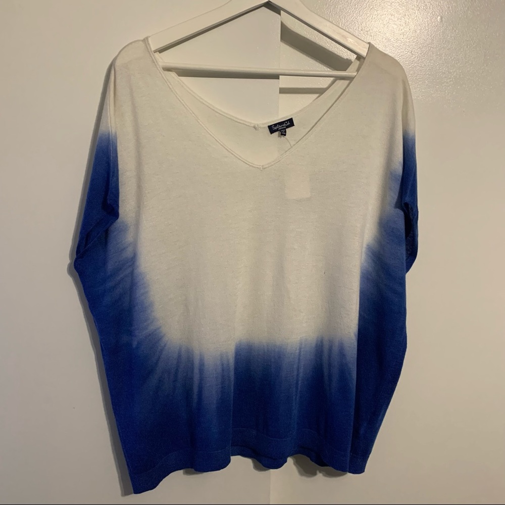Splendid M dip dye dolman sleeve sweater cashmere blend White & Mediterranean - Picture 2 of 15